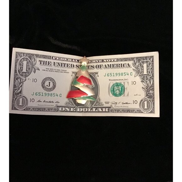 Vintage Danecraft Christmas Tree Brooch Pin Holiday Gold Tone Red Green Enamel S - Picture 8 of 10